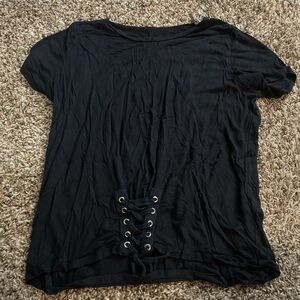 Art Class Black Lace-Up Short Sleeve Top